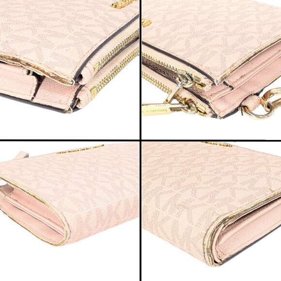 Michael Kors Pink Signature PVC Jet Set Travel Double Zip Wristlet Phone Wallet - Picture 5 of 9